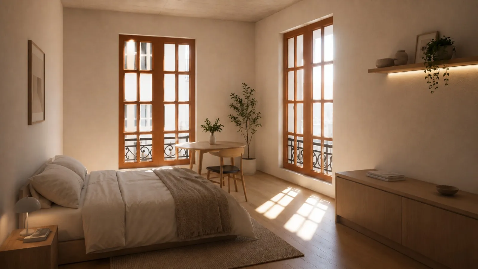 Render dormitorio con balcón